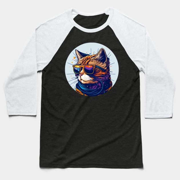 Cool Cat Colorful - Colorful Cat Kitten Lover Baseball T-Shirt by Johnathan Allen Wilson